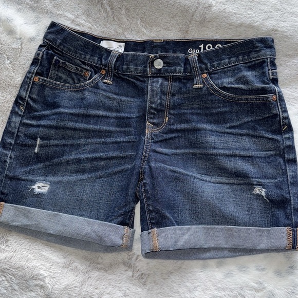 Gap 1969 Sexy Boyfriend Dark Denim Mid Rise 5”Shorts Stretch Cuffs Fleut Wash 25 - Picture 4 of 15